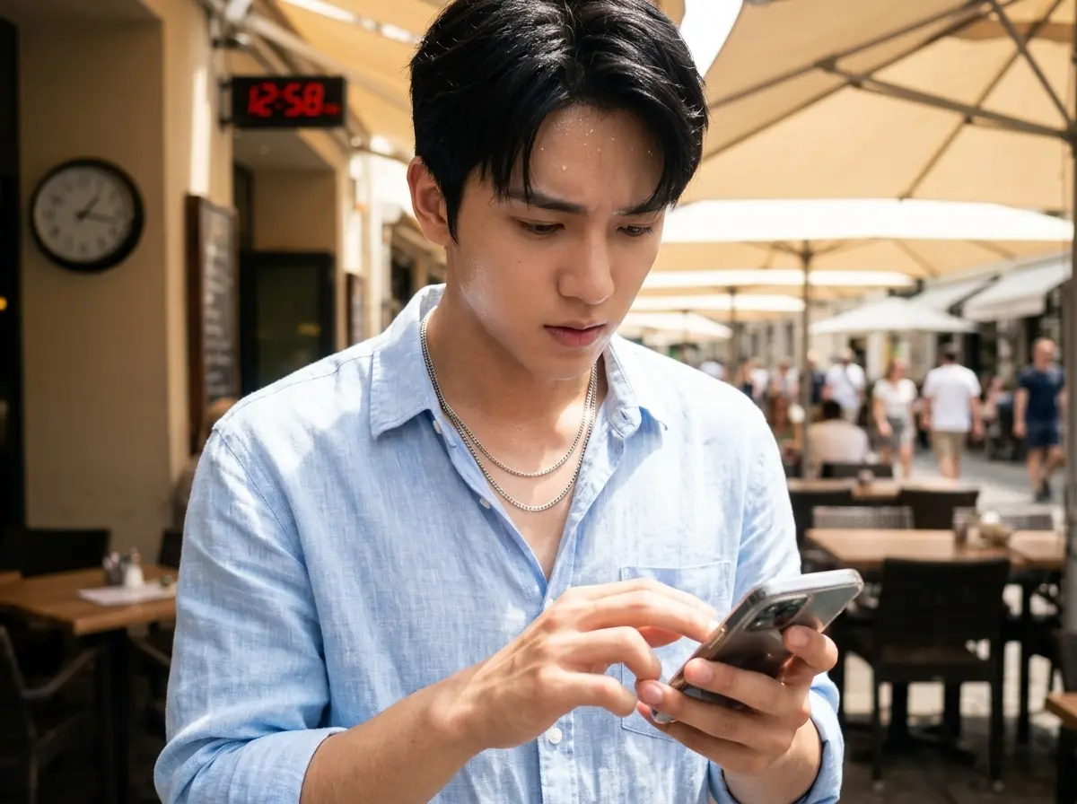 急いでスマホを触ってる男性