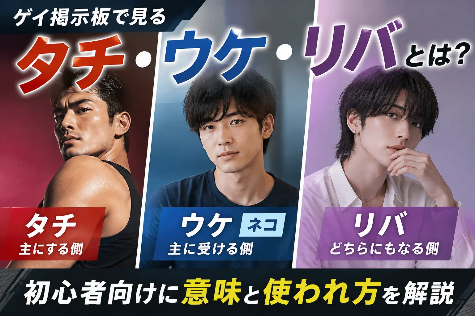 ゲイ掲示板でよく見る「タチ・ネコ・リバ」とは？意味とプロフィールでの使われ方を解説